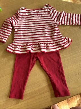 Red & White Striped Ruffle Top and Red Bottoms